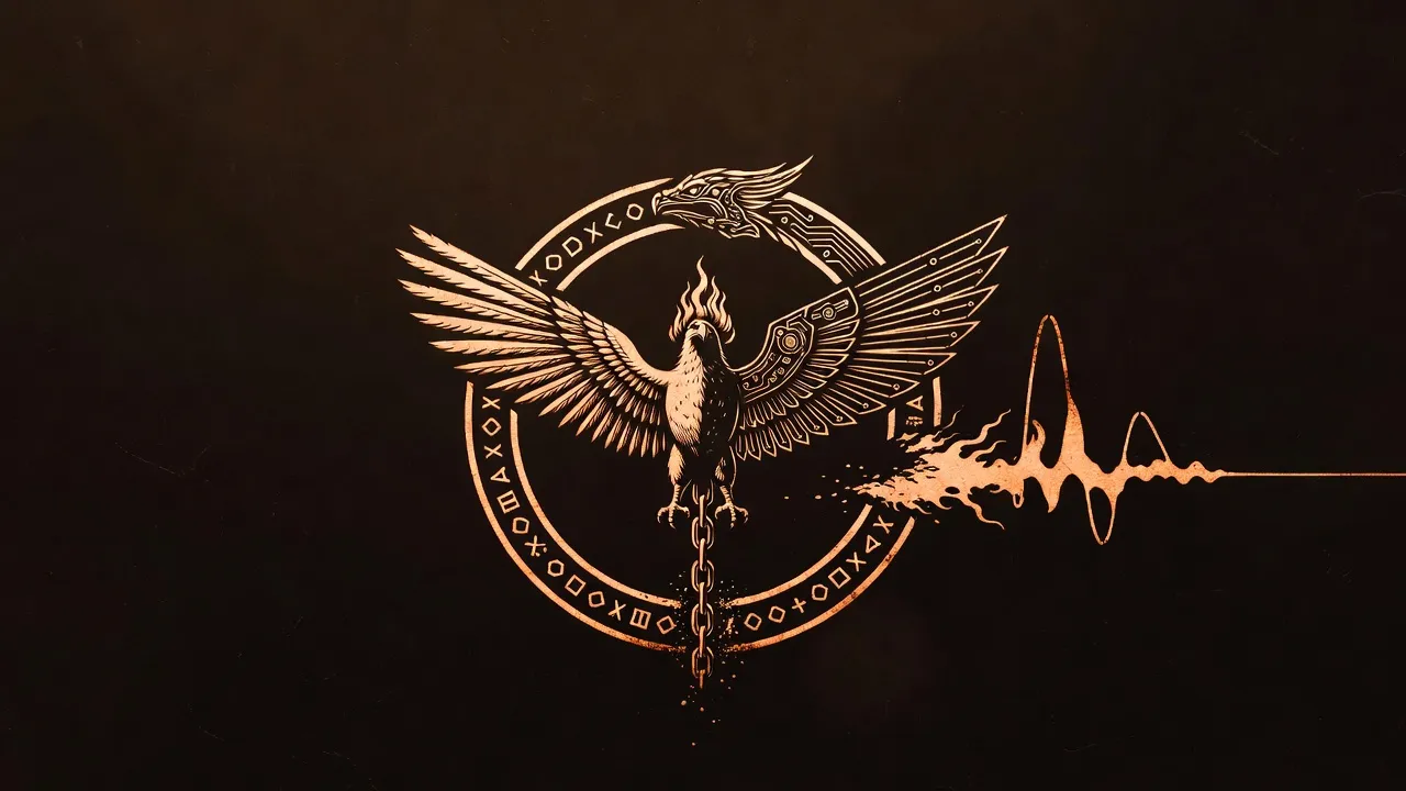 Phoenix sigil — two wings, one bird; the unclosed ring; the chain breaking